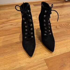 Black suede lace up heels - unique - made in Turkey
